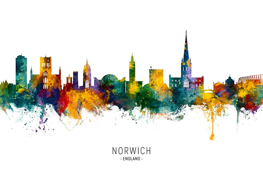 Norwich England Skyline art print by Michael Tompsett for $57.95 CAD