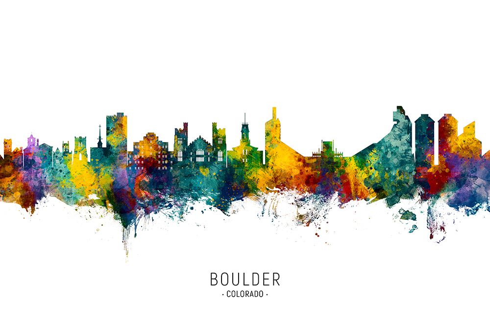 Boulder Colorado Skyline art print by Michael Tompsett for $57.95 CAD