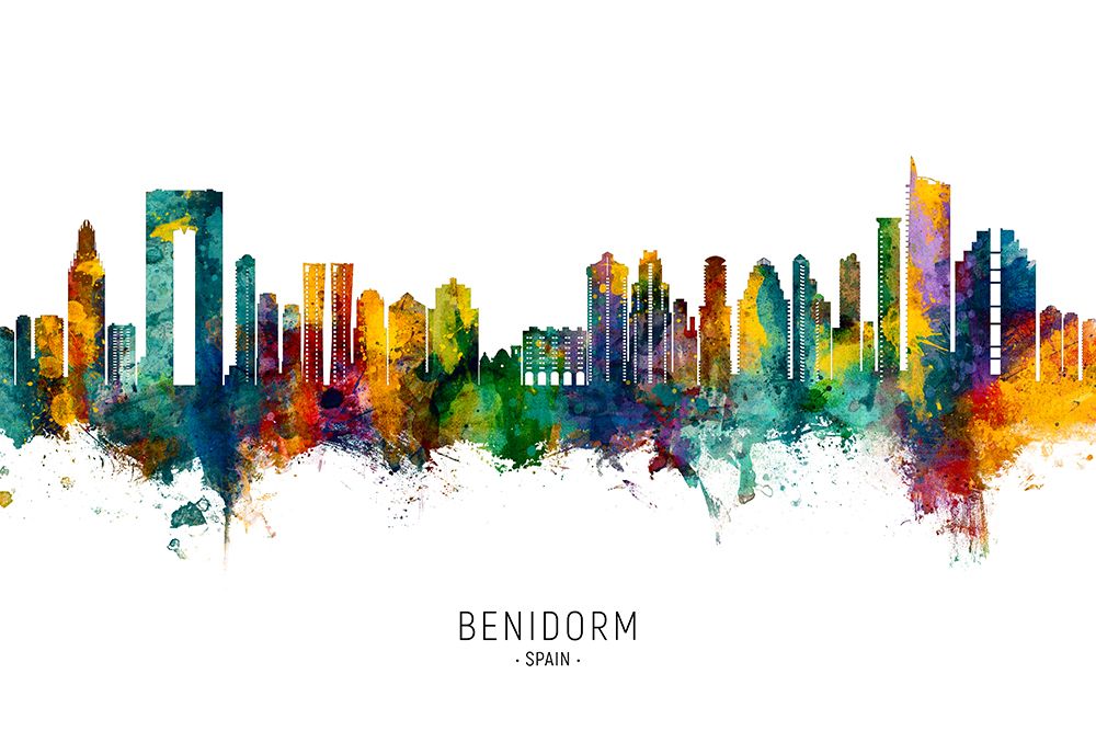 Benidorm Spain Skyline art print by Michael Tompsett for $57.95 CAD