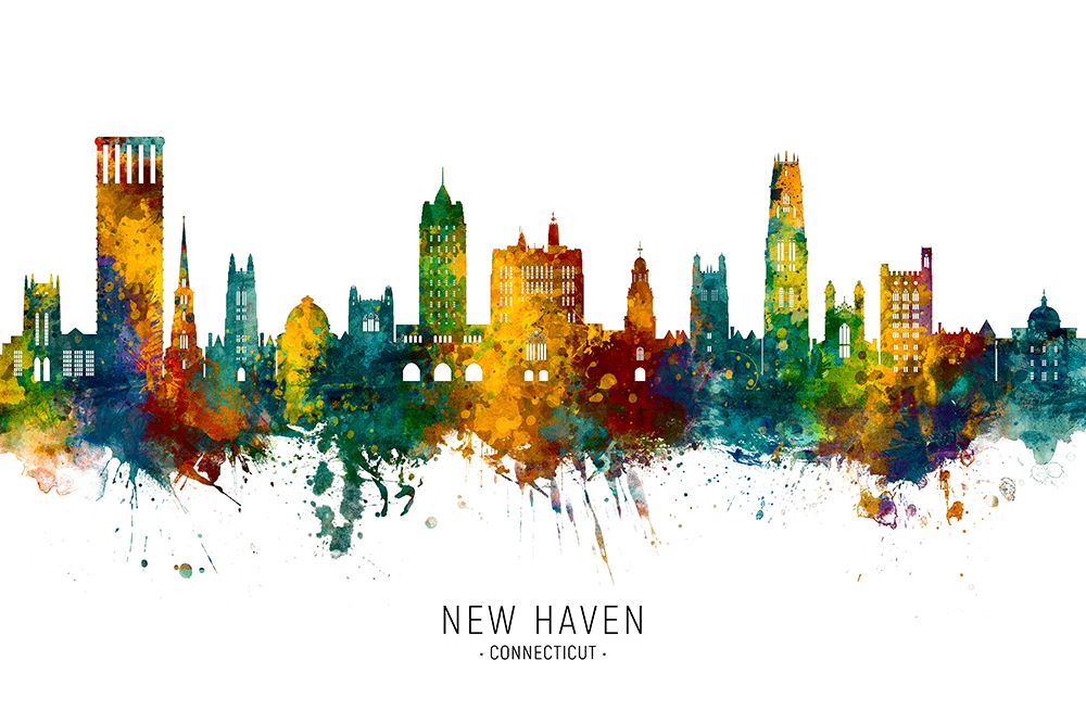 New Haven Connecticut Skyline art print by Michael Tompsett for $57.95 CAD
