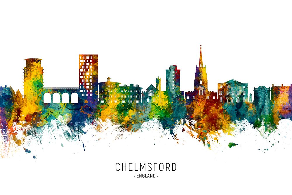 Chelmsford England Skyline art print by Michael Tompsett for $57.95 CAD