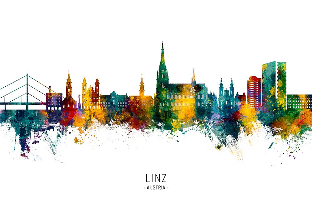 Linz Austria Skyline art print by Michael Tompsett for $57.95 CAD
