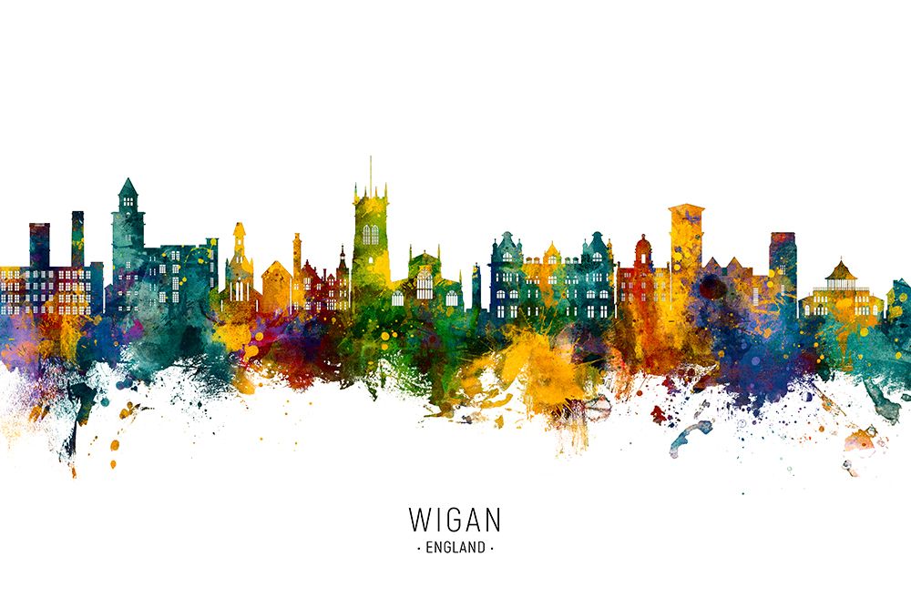 Wigan England Skyline art print by Michael Tompsett for $57.95 CAD