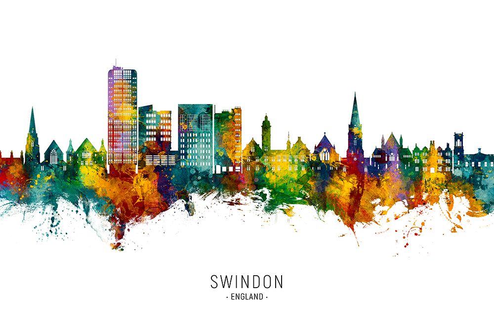 Swindon England Skyline art print by Michael Tompsett for $57.95 CAD