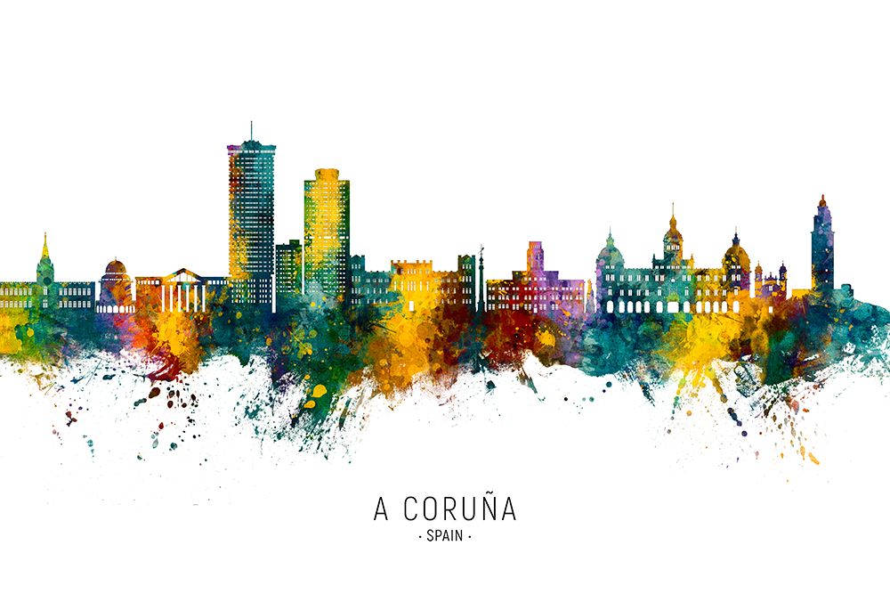A CoruApa Spain Skyline art print by Michael Tompsett for $57.95 CAD