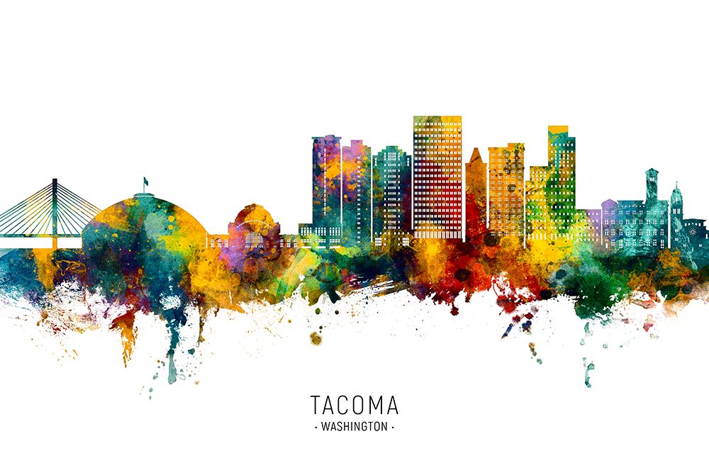 Tacoma Washington Skyline art print by Michael Tompsett for $57.95 CAD