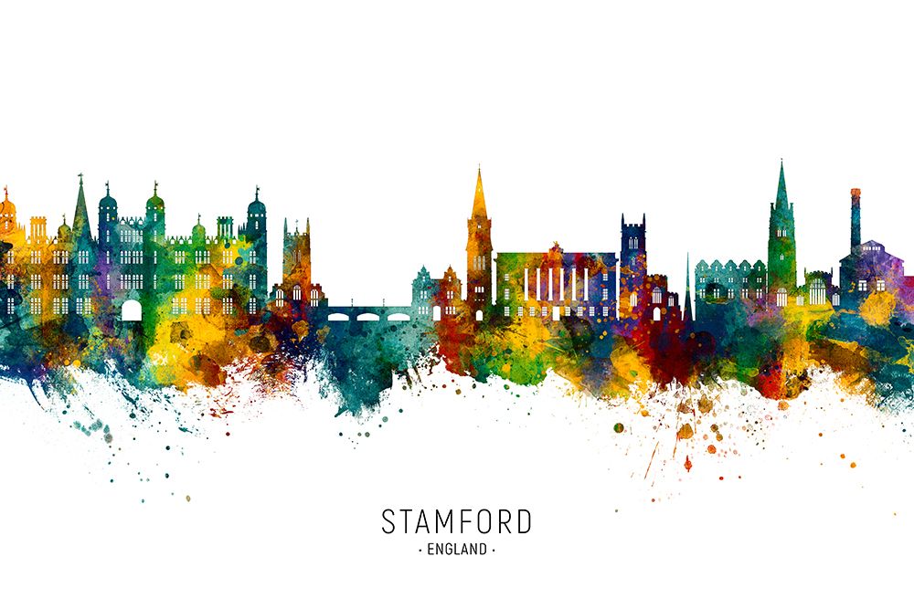 Stamford England Skyline art print by Michael Tompsett for $57.95 CAD