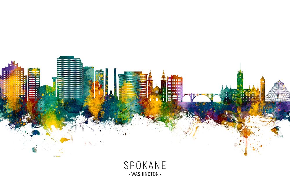 Spokane Washington Skyline art print by Michael Tompsett for $57.95 CAD