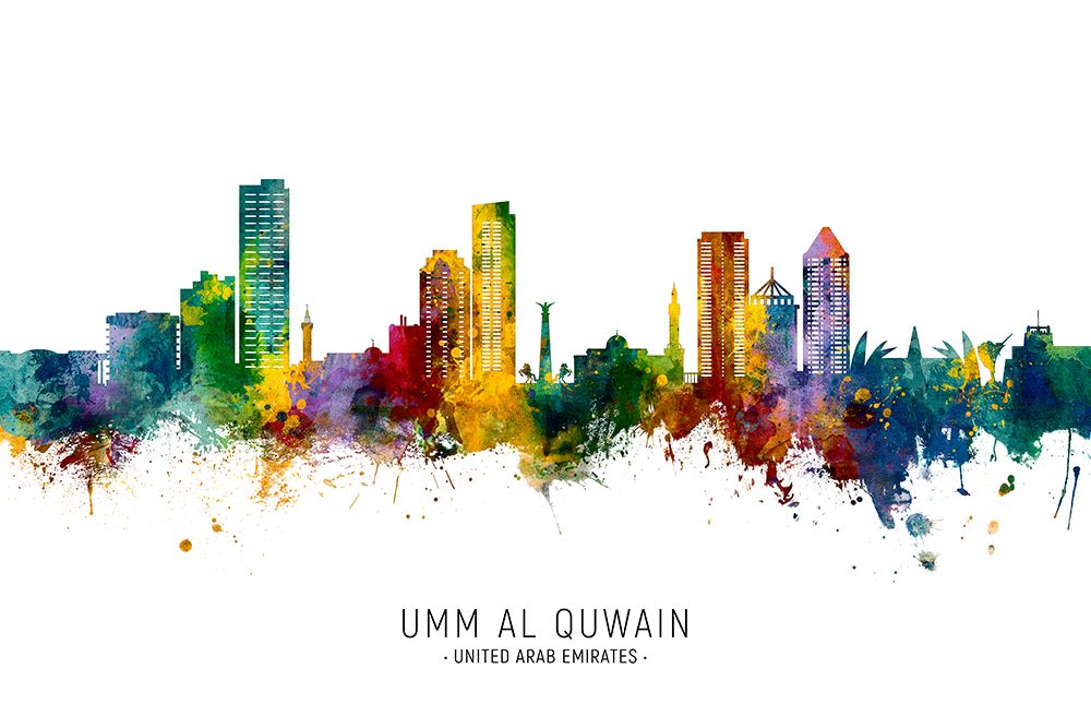 Umm Al Quwain Skyline art print by Michael Tompsett for $57.95 CAD