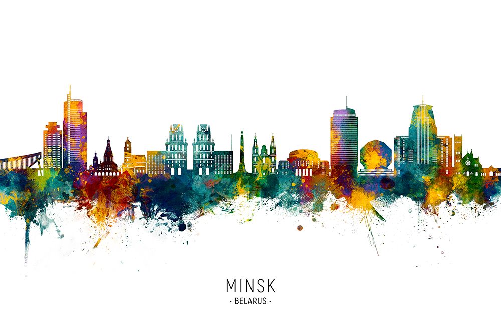 Minsk Belarus Skyline art print by Michael Tompsett for $57.95 CAD