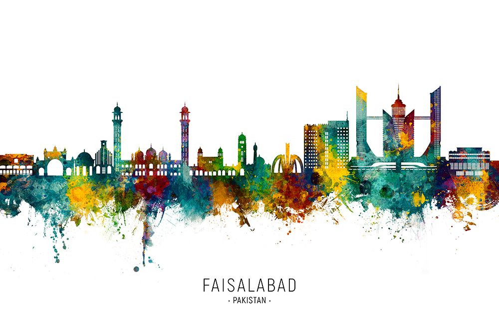 Faisalabad Pakistan Skyline art print by Michael Tompsett for $57.95 CAD
