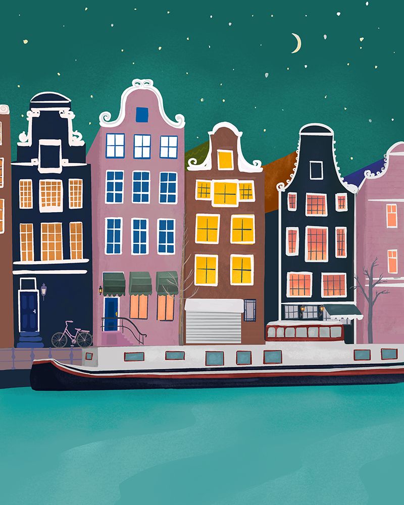 Amsterdam by night art print by Petra Lizde for $57.95 CAD