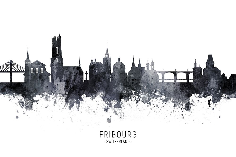 Fribourg Switzerland Skyline art print by Michael Tompsett for $57.95 CAD