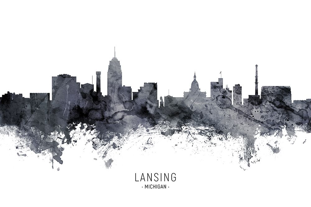 Lansing Michigan Skyline art print by Michael Tompsett for $57.95 CAD