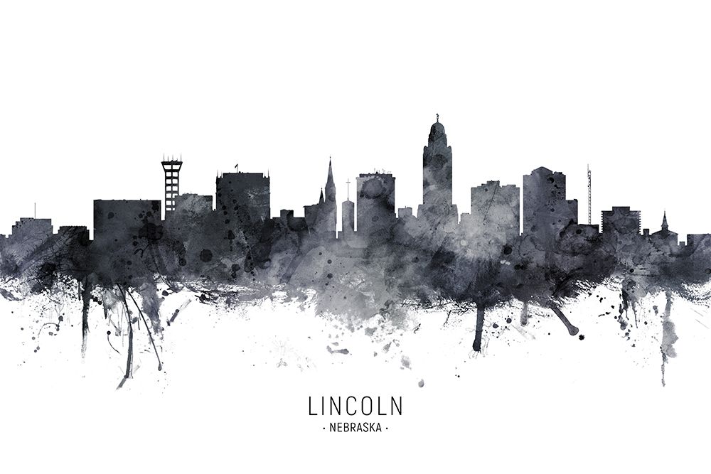 Lincoln Nebraska Skyline art print by Michael Tompsett for $57.95 CAD