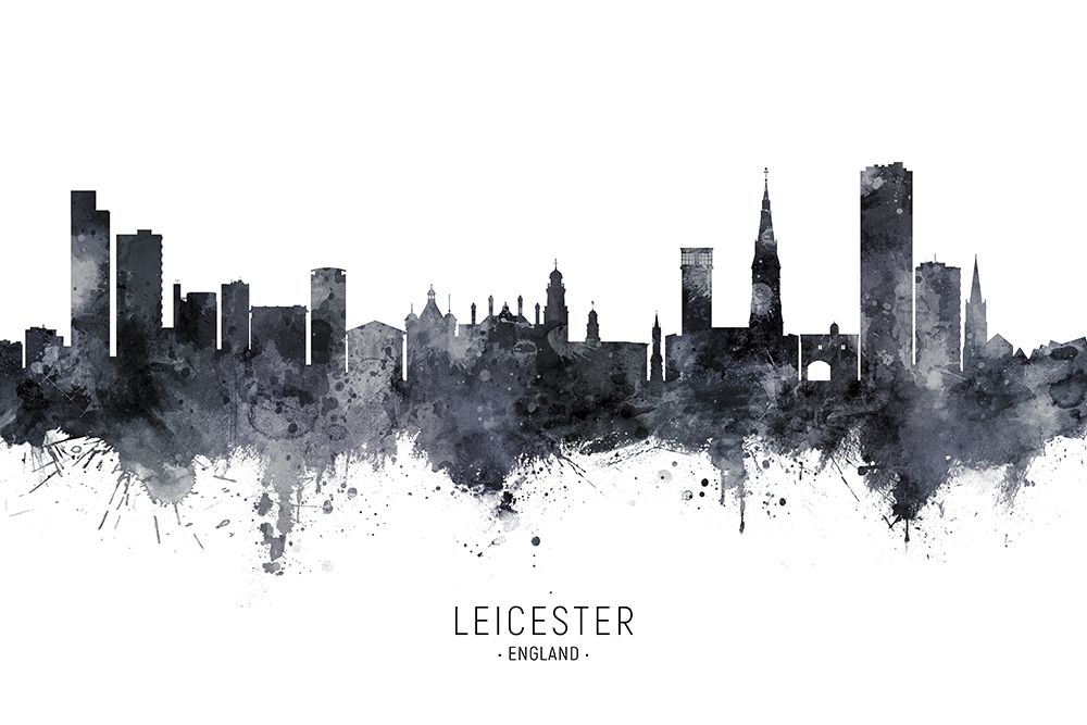 Leicester England Skyline art print by Michael Tompsett for $57.95 CAD