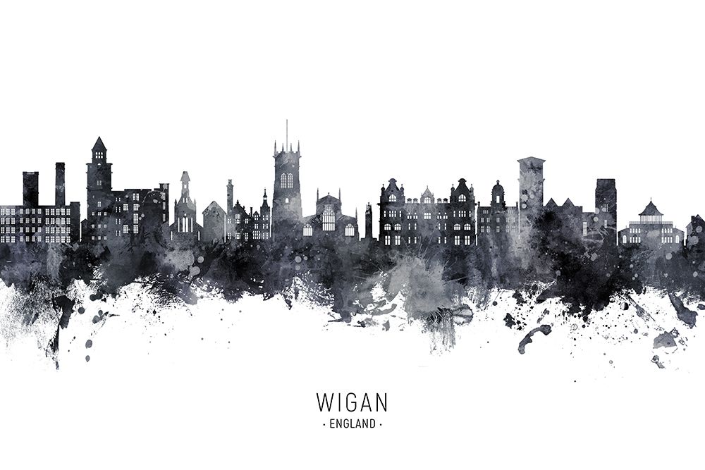 Wigan England Skyline art print by Michael Tompsett for $57.95 CAD