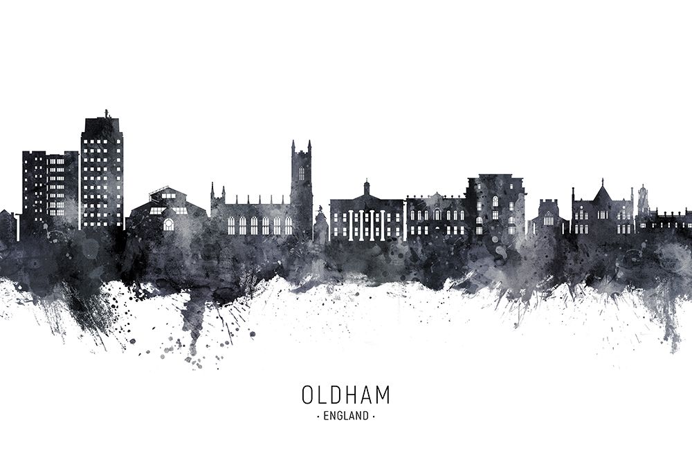 Oldham England Skyline art print by Michael Tompsett for $57.95 CAD