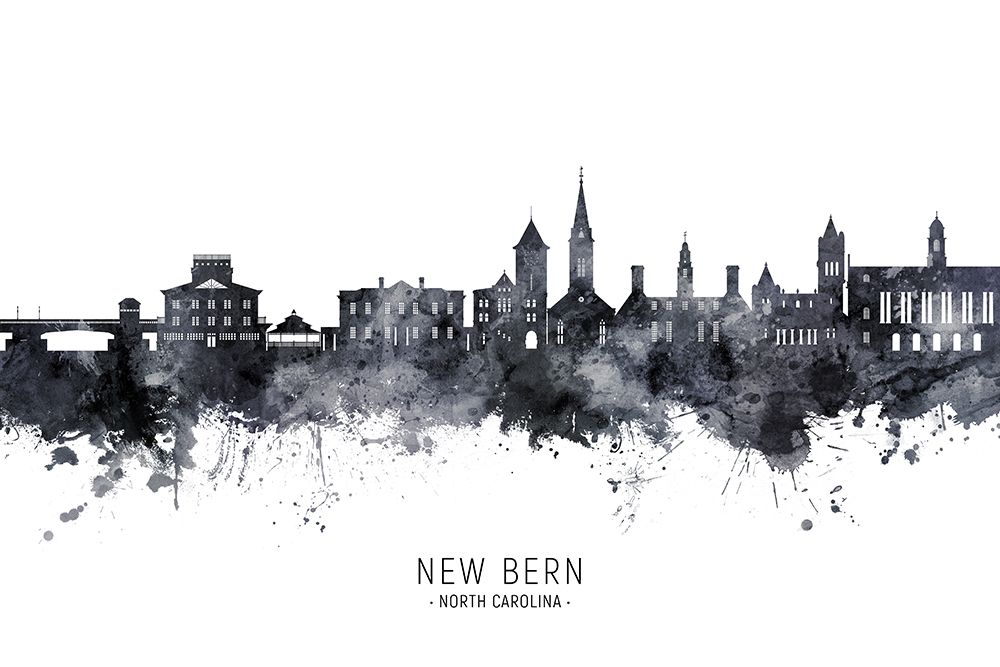 New Bern North Carolina Skyline art print by Michael Tompsett for $57.95 CAD