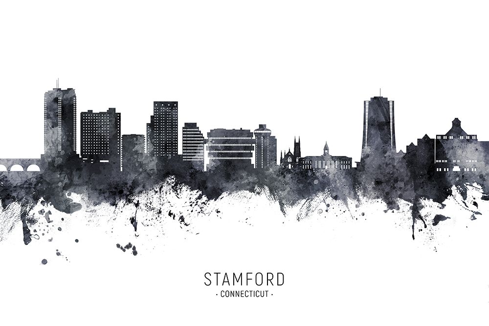 Stamford Connecticut Skyline art print by Michael Tompsett for $57.95 CAD