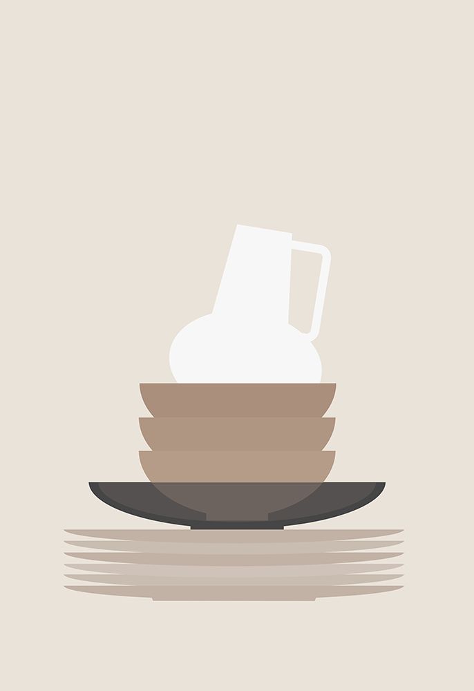 Dishes and a vase in beige art print by Rosana Laiz Blursbyai for $57.95 CAD