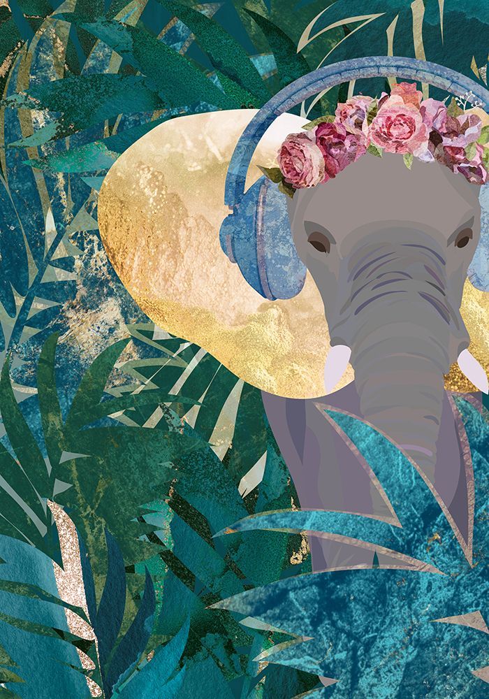 Elephant listening to music art print by Sarah Manovski for $57.95 CAD
