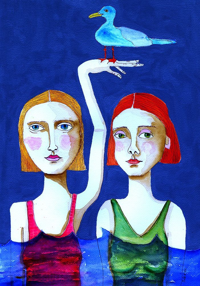 Swimming Ladies with Blue Bird art print by Sharyn Bursic for $57.95 CAD