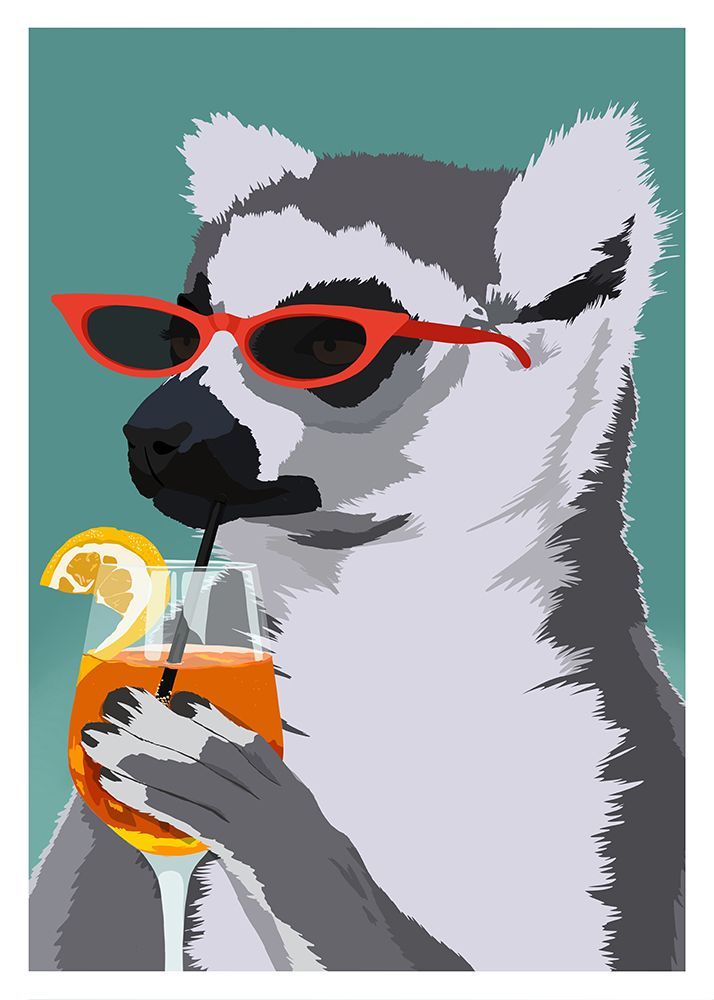 Jugdy Lemur with Drink art print by Kammille Bruun for $57.95 CAD