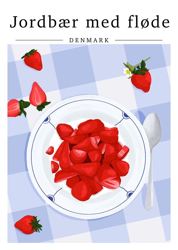 Strawberry with cream - Denmark art print by Kammille Bruun for $57.95 CAD