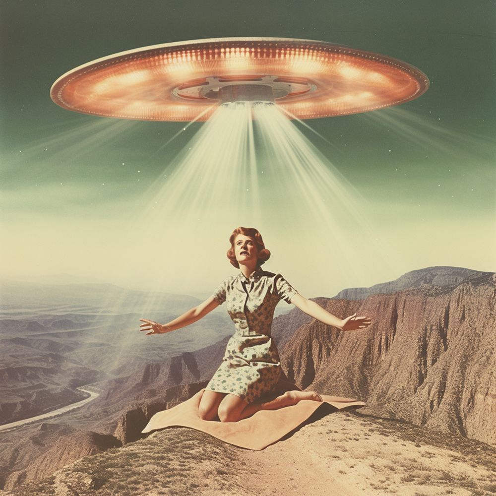 Vintage Alien Abduction UFO Collage Art art print by Samantha Hearn for $57.95 CAD