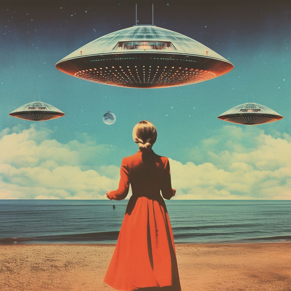 UFO Skies Collage Art art print by Samantha Hearn for $57.95 CAD