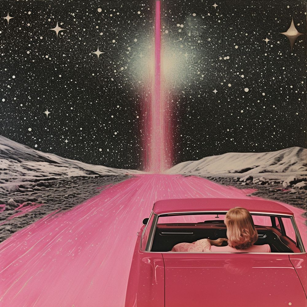 Pink Vintage Car in Space 3 art print by Samantha Hearn for $57.95 CAD