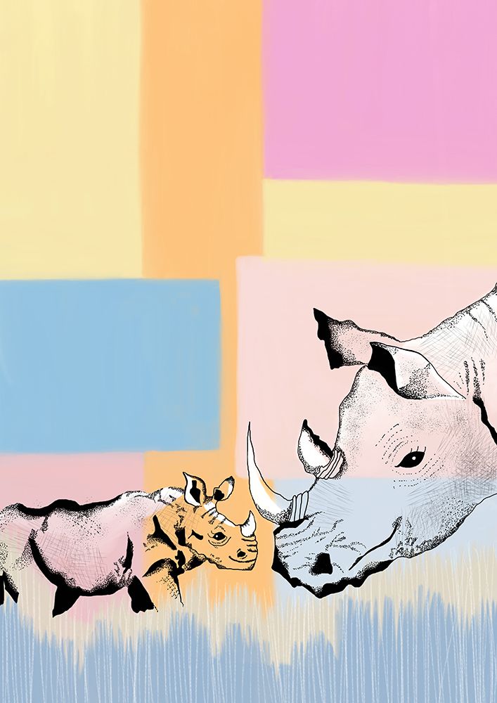 Mama Rhino And Baby art print by Meleshnie Govender for $57.95 CAD