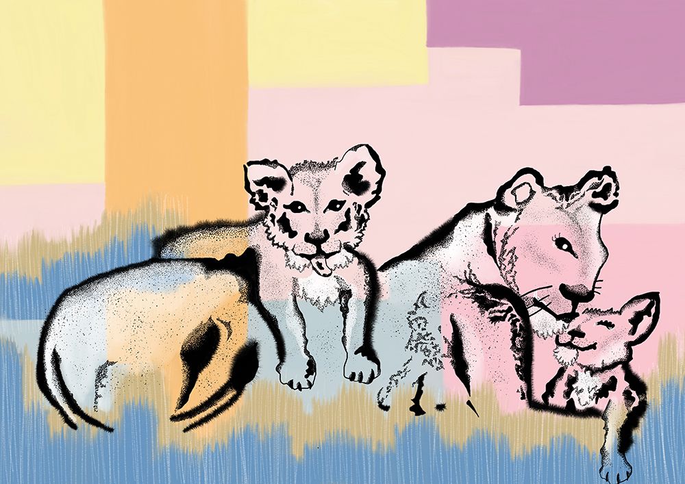 Mama Lioness And Cubs art print by Meleshnie Govender for $57.95 CAD