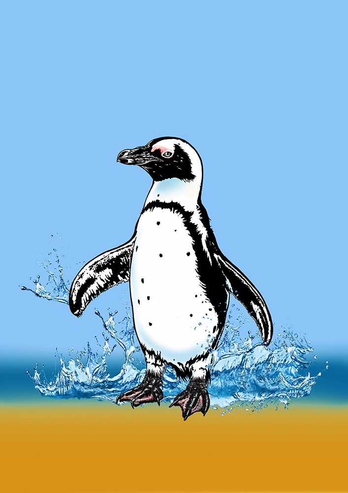Cute Penguin Splashing art print by Carlo Kaminski for $57.95 CAD