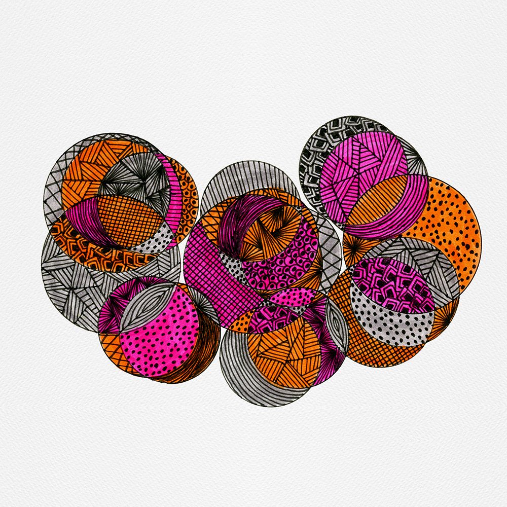 Circles Interlocking Pink Orange Gray Abstract art print by Michele Channell for $57.95 CAD