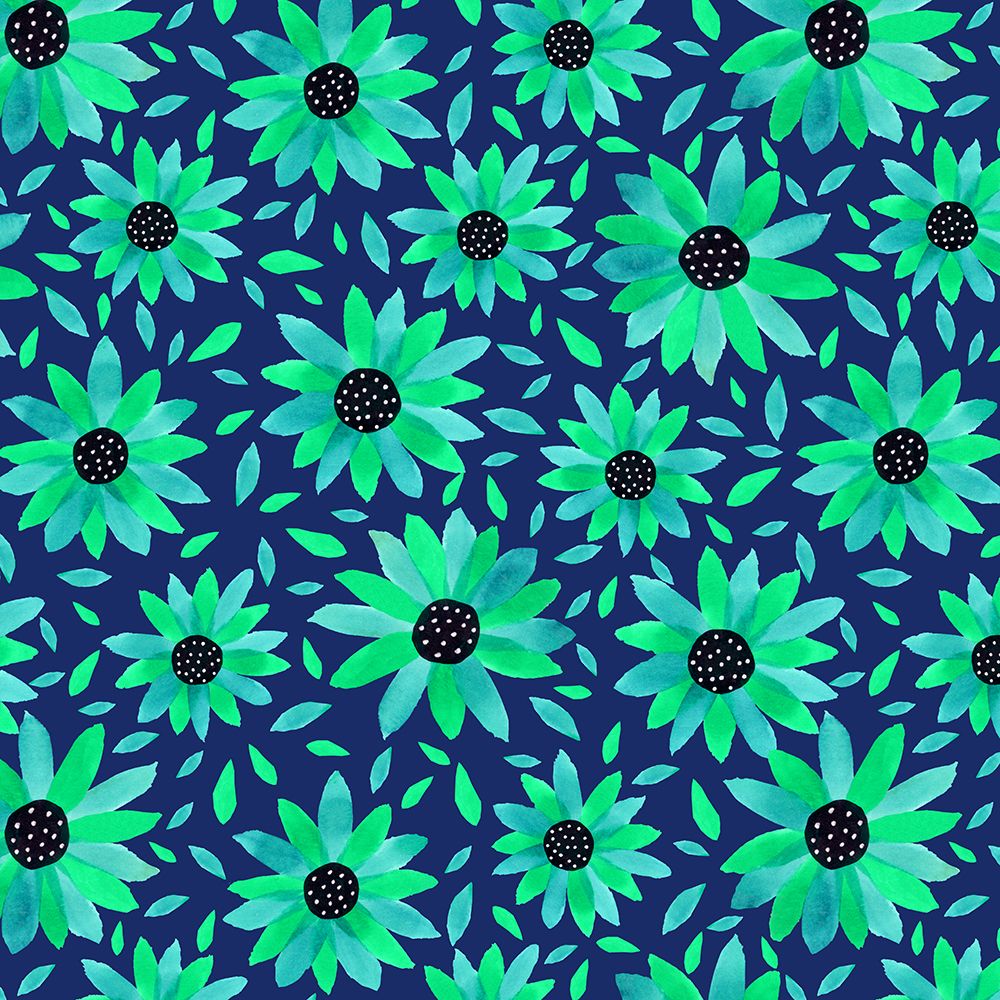 Floral Polka Dot Center Turquoise On Navy art print by Michele Channell for $57.95 CAD