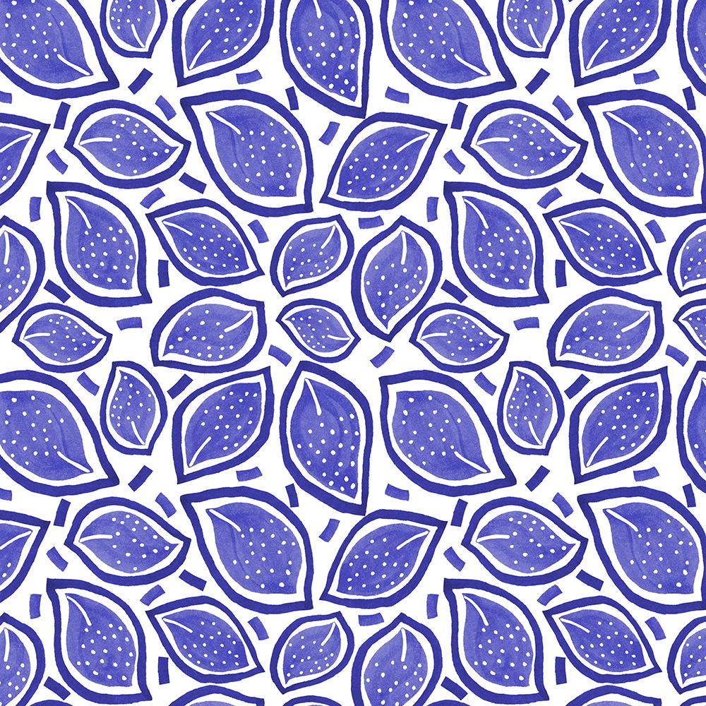Navy Blue Scattered Leaves Polka Dot art print by Michele Channell for $57.95 CAD