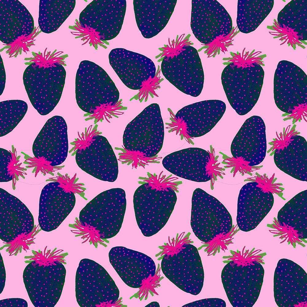 Strawberries Fruit Navy Blue Pink On Pink art print by Michele Channell for $57.95 CAD