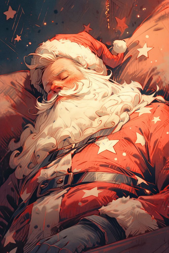 Sleeping Santa art print by Treechild for $57.95 CAD