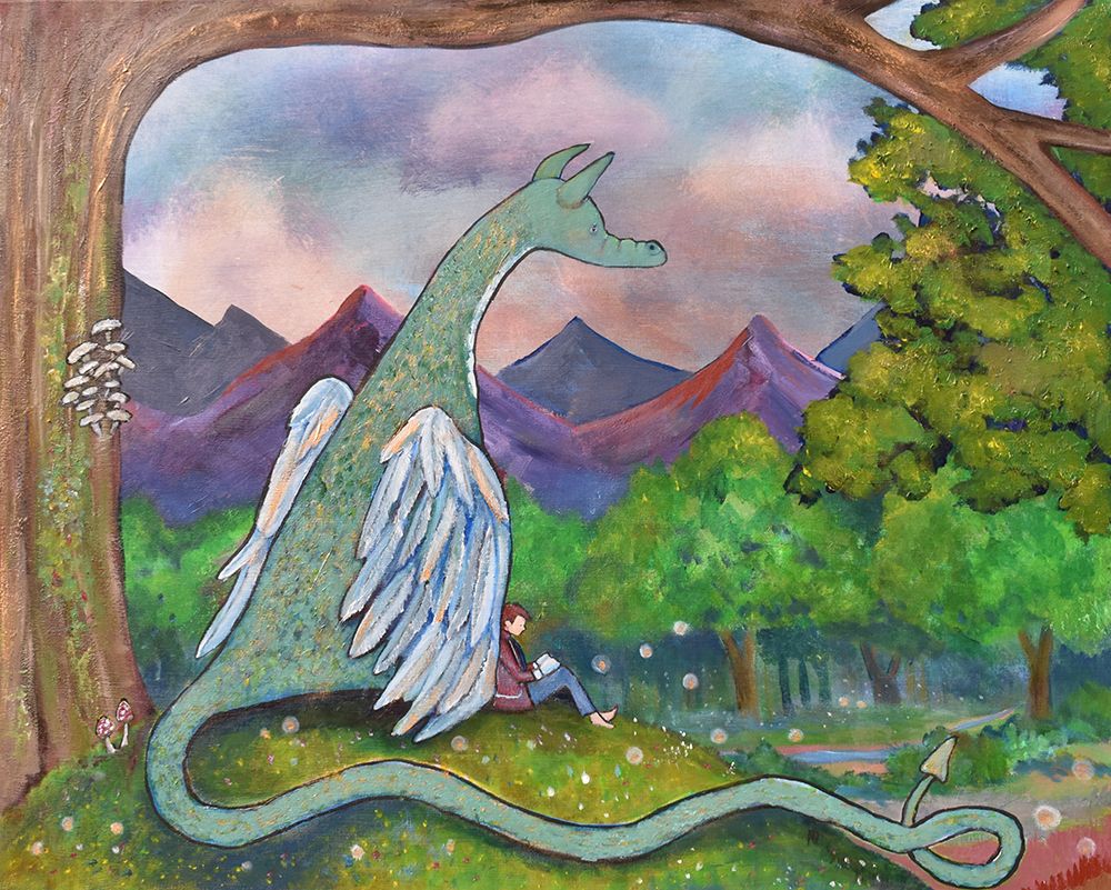Reading With Dragon art print by Andrea Doss for $57.95 CAD