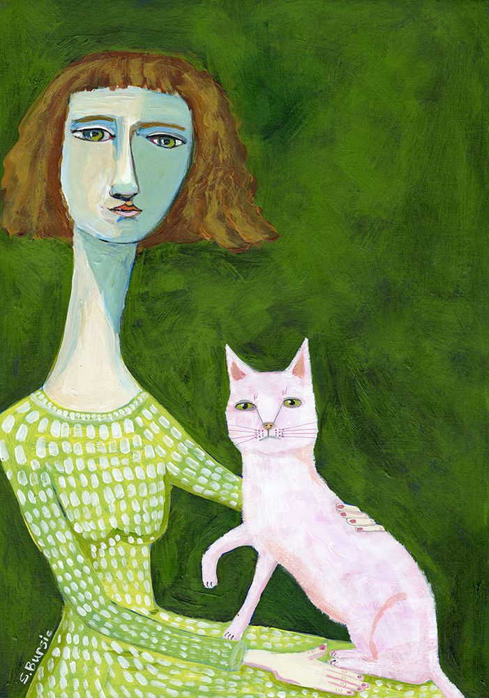 Cat Lady With Pink Cat art print by Sharyn Bursic for $57.95 CAD