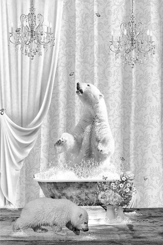 Polar Bears A Bubbles Black A White art print by Sue Skellern for $57.95 CAD