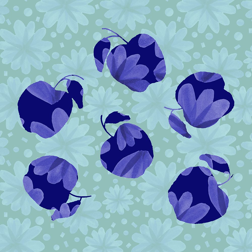 Navy Blue Floral Apples On Mint Pattern Copy art print by Michele Channell for $57.95 CAD
