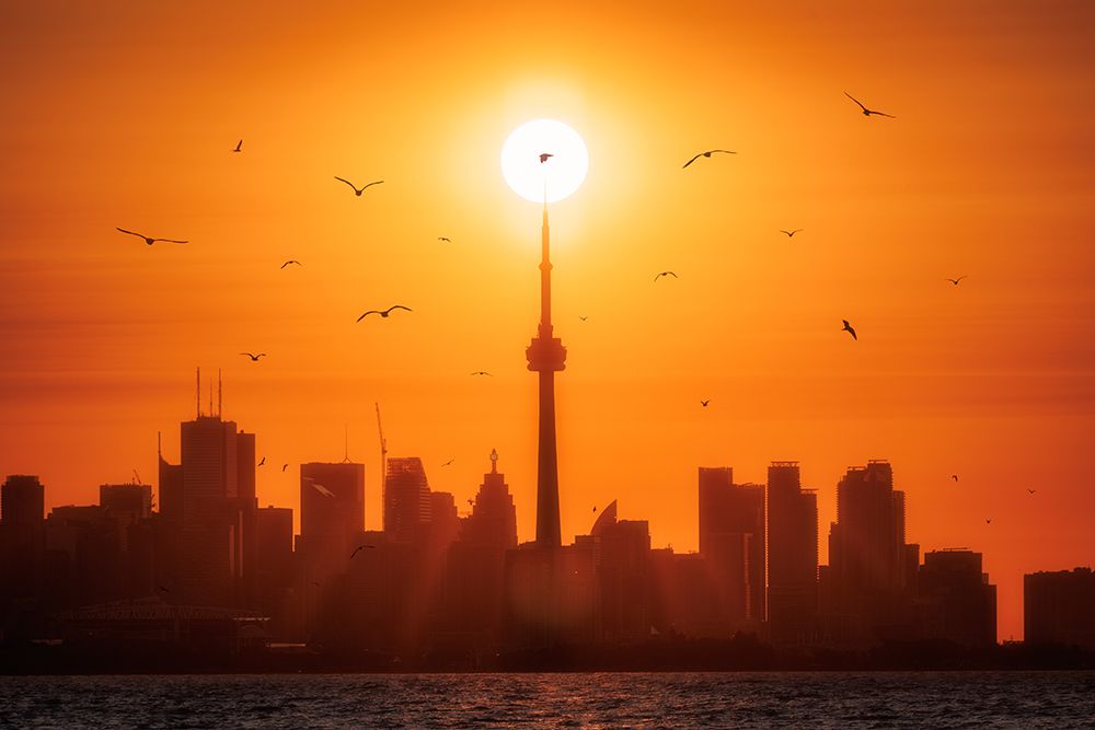 Sun Rising Behind Toronto art print by Junbo Liang for $57.95 CAD