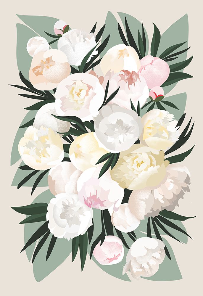 Dara Bouquet With Leaves And Peonies art print by Rosana Laiz Blursbyai for $57.95 CAD
