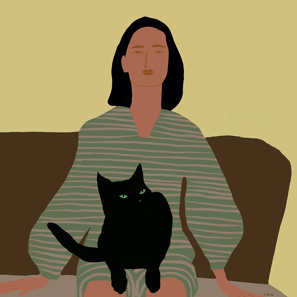 Lady Sitting With Black Cat. art print by Sharyn Bursic for $57.95 CAD