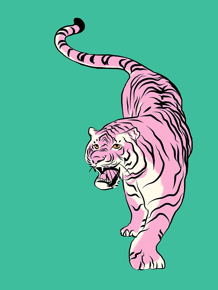 Tiger In Light Pink And Green art print by Little Dean for $57.95 CAD