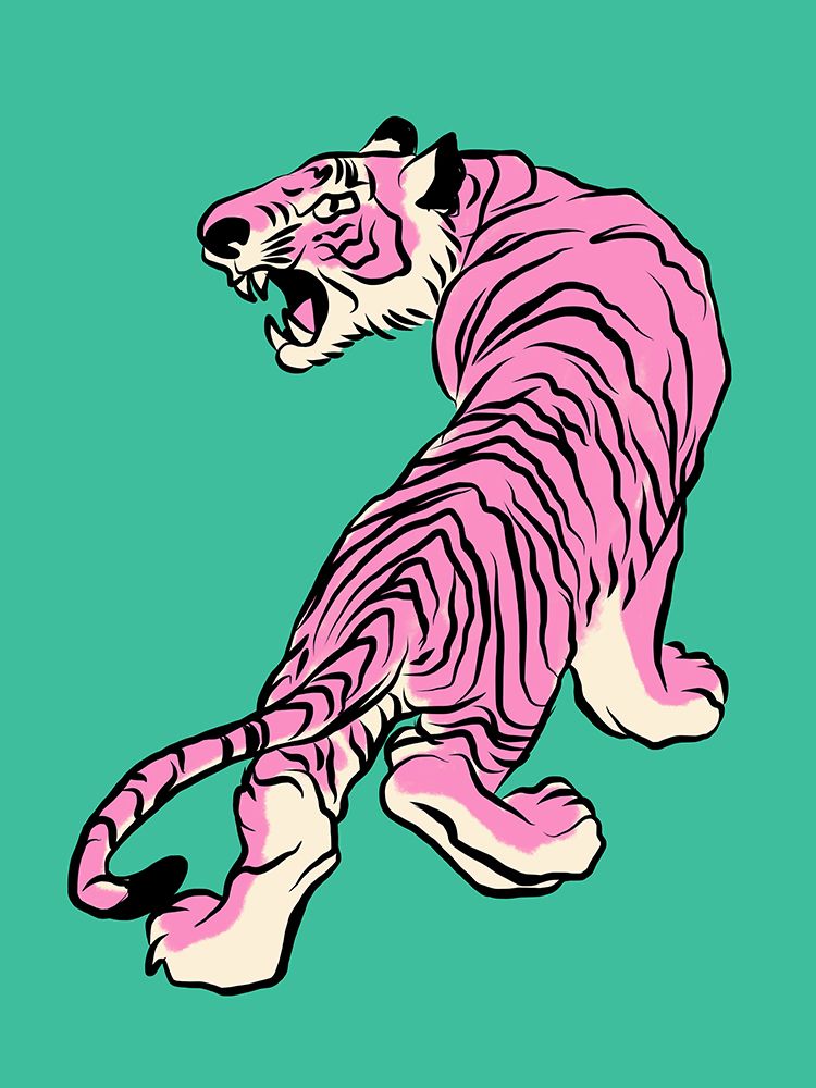 Tiger In Pink And Green art print by Little Dean for $57.95 CAD