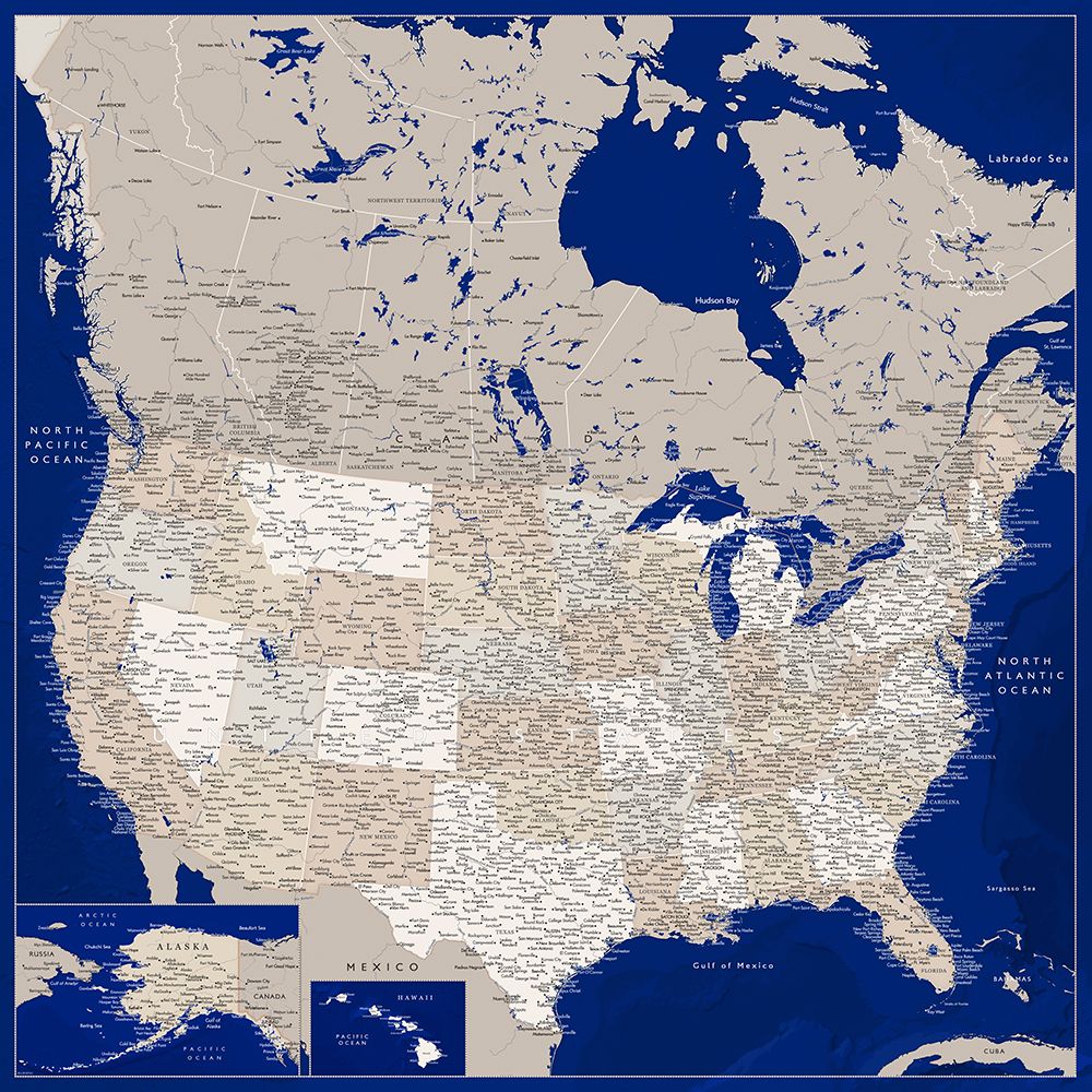 Highly Detailed Map Of The United States, Kameryn art print by Rosana Laiz Blursbyai for $57.95 CAD